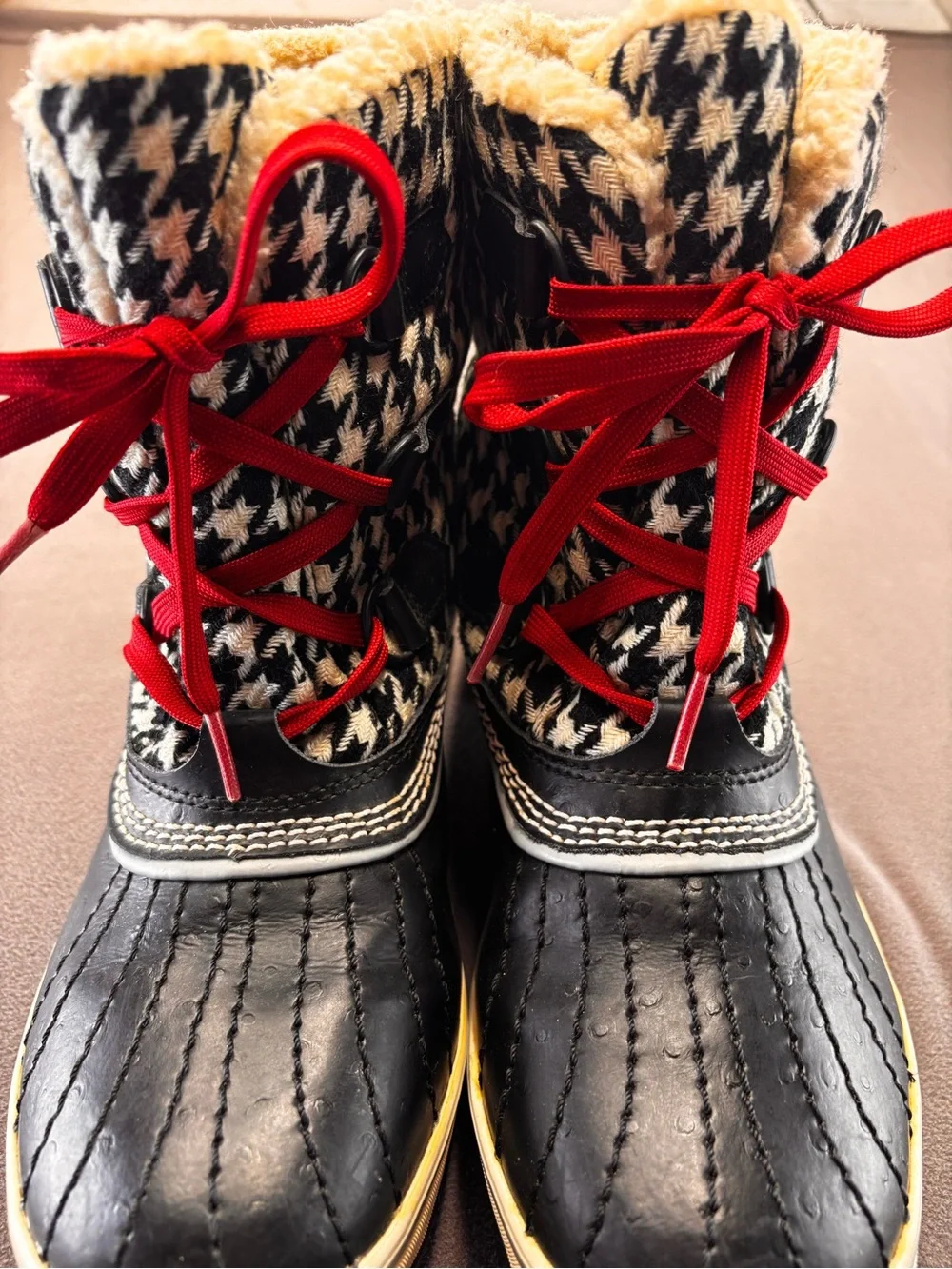 Sorel Tivoli Houndstooth Waterproof Fleece Winter Snow Duck Boots